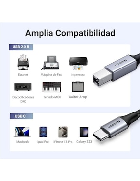 Cable USB C Ugreen a tipo USB B de 2 m