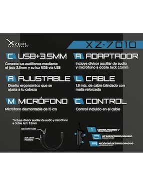 Audífonos gamer Xzeal Gaming alámbricos XZHSALRGB1W