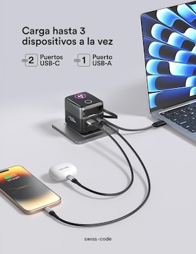 Cargador pared Swiss Code de 65 W USB Tipo A + USB Tipo C cube 65
