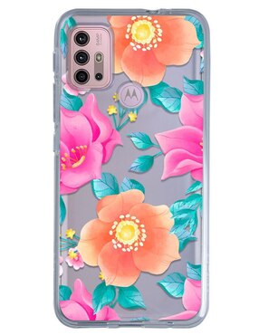 Funda Para Motorola Flores Rosas Y Naranjas De Silicón