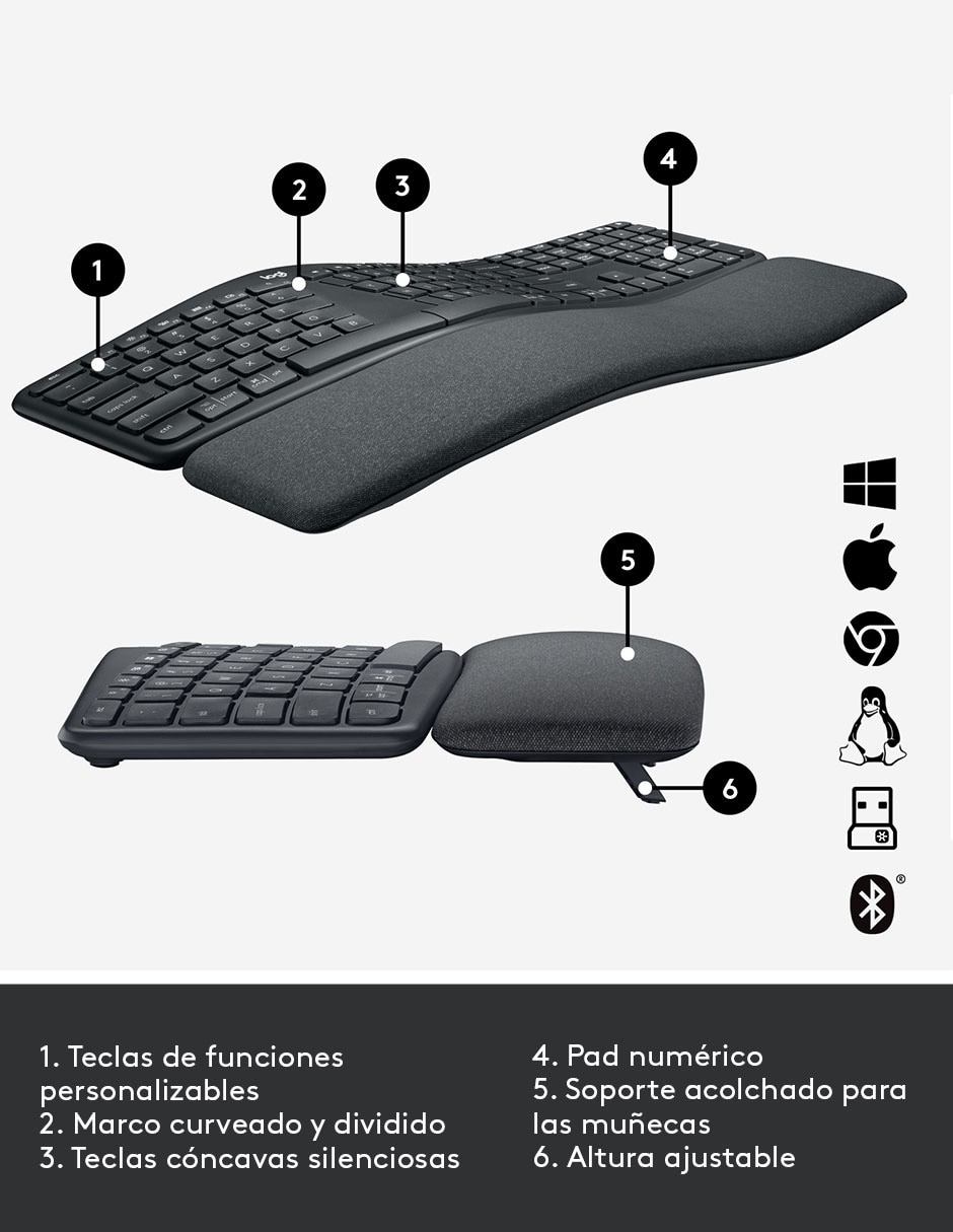 Teclado conexión inalámbrica Ergo K860 8