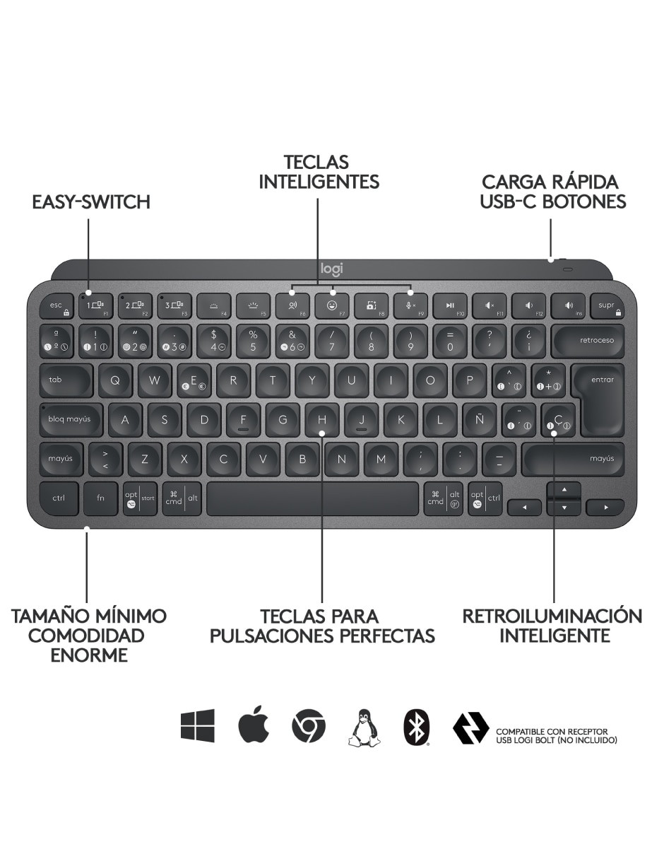 Teclado conexión inalámbrica Mx Keys Mini Grafito 7