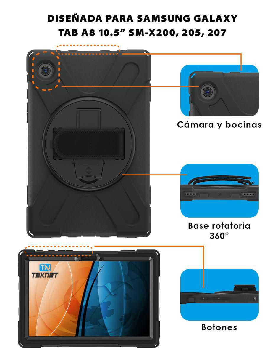 Porta ipad teknet de sin licencia coleccion teknet active compatible con samsung galaxy tab a8 de 10.5"
sm-x200- sm-x205