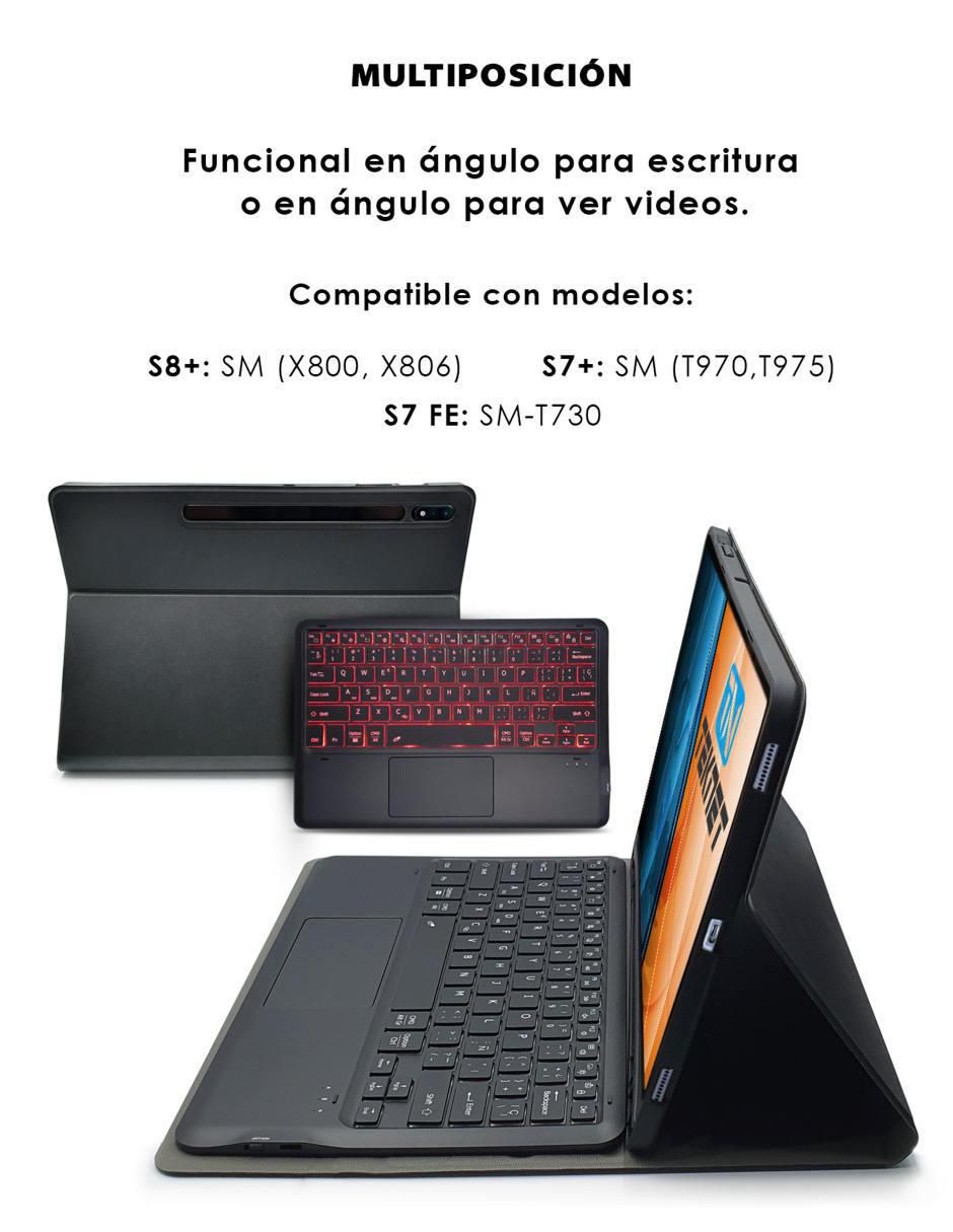Funda con teclado para tablet samsung galaxy tab s8+, s7 fe, s7+ de 12.4 pulgadas 4