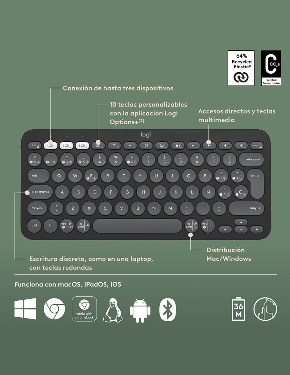 Teclado inalámbrico Pebble Keys2 K380S 6