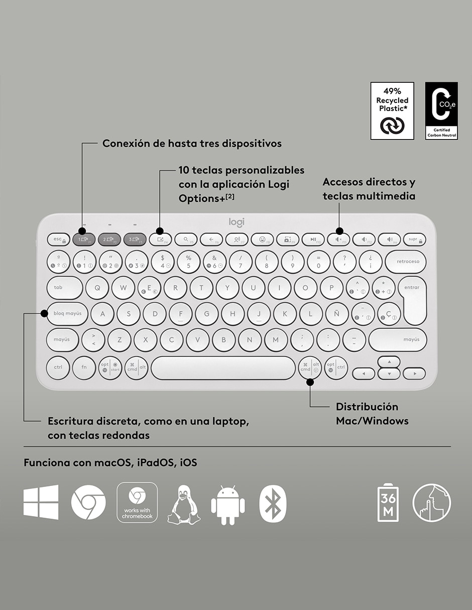 Teclado inalámbrico Pebble Keys2 K380S 6