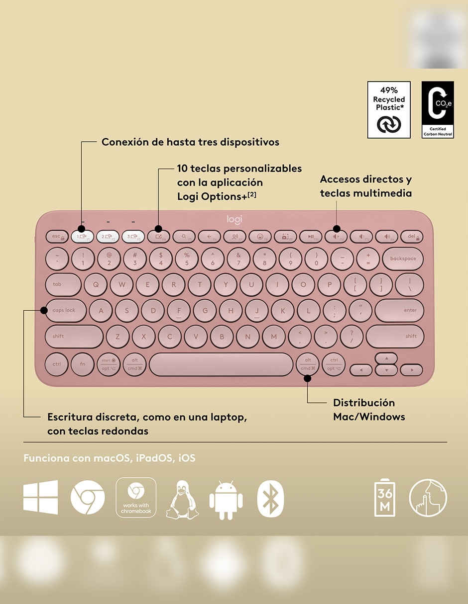 Teclado inalámbrico Pebble Keys2 K380S 6