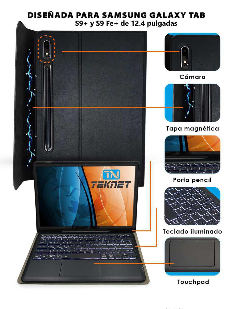 Funda para tablet Teclado para Galaxy Tab S9+ y S9 Fe+ 3