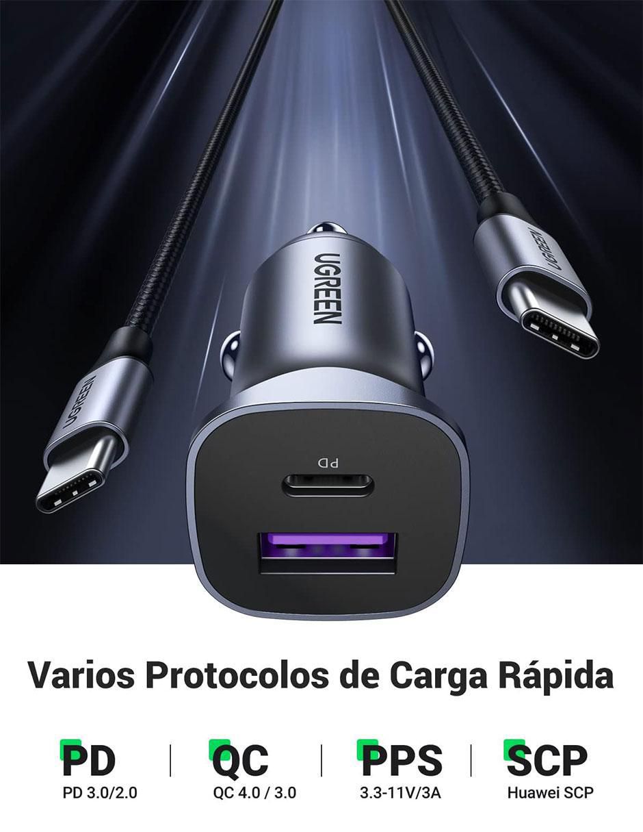 Cargador auto USB tipo A + USB tipo C 3