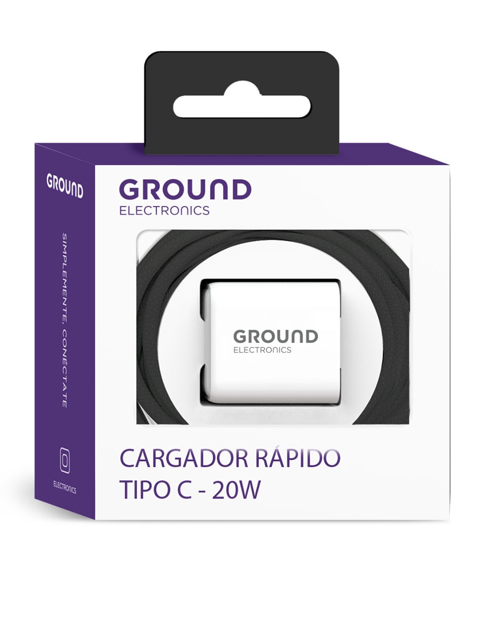 CARGADOR PARED GROUND CON CABLE, NEGRO