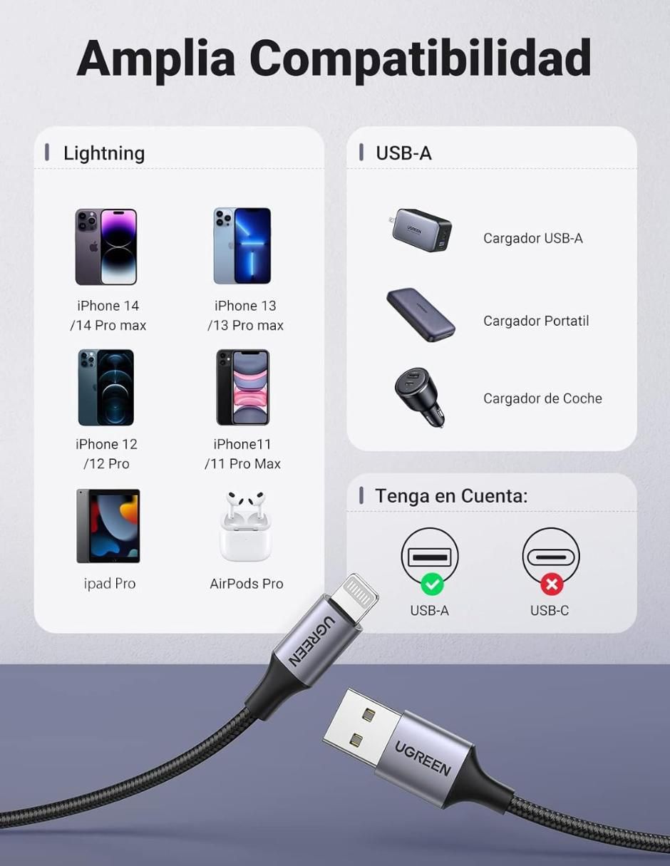 Cable USB A a tipo lightning de 1 m 6