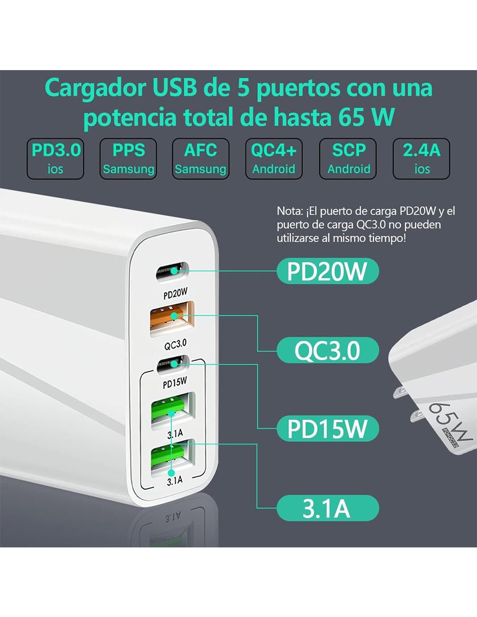 Adaptador de corriente USB tipo A + USB tipo C