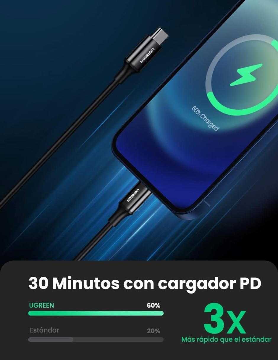 Cable USB C a tipo lightning de 1 m 2