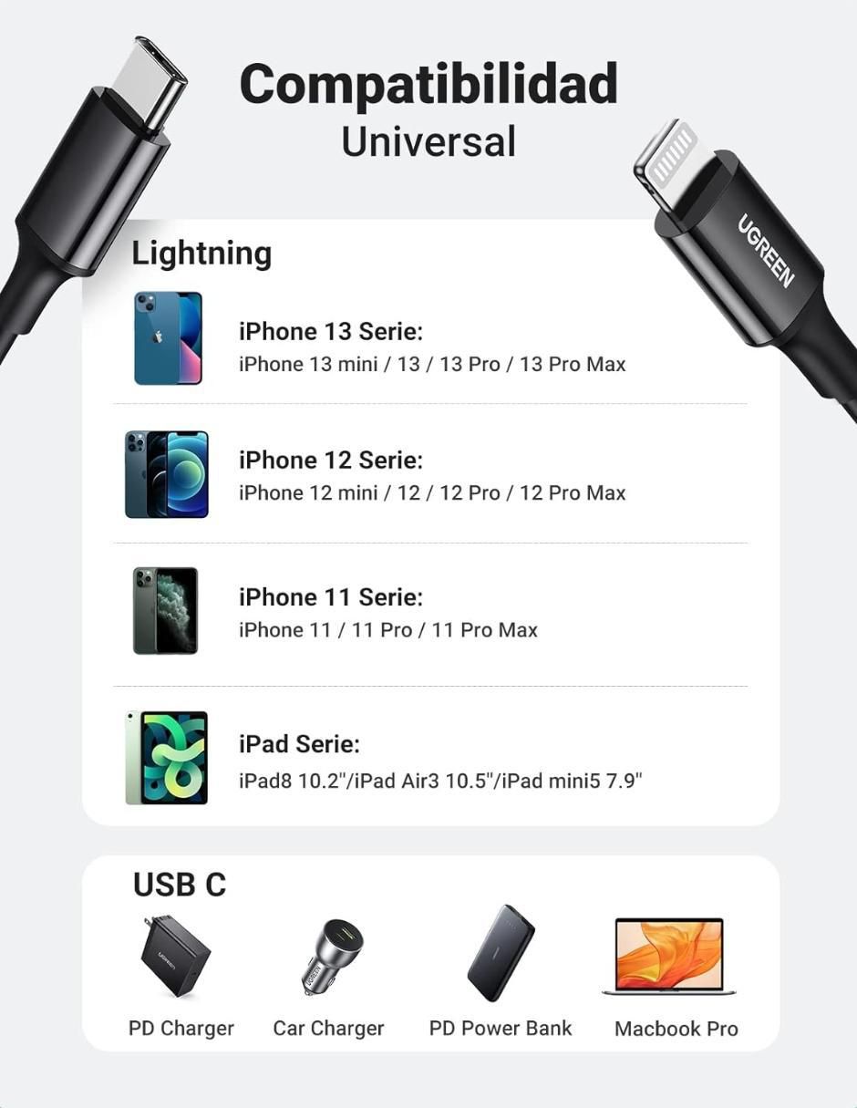 Cable USB C a tipo lightning de 1 m 3