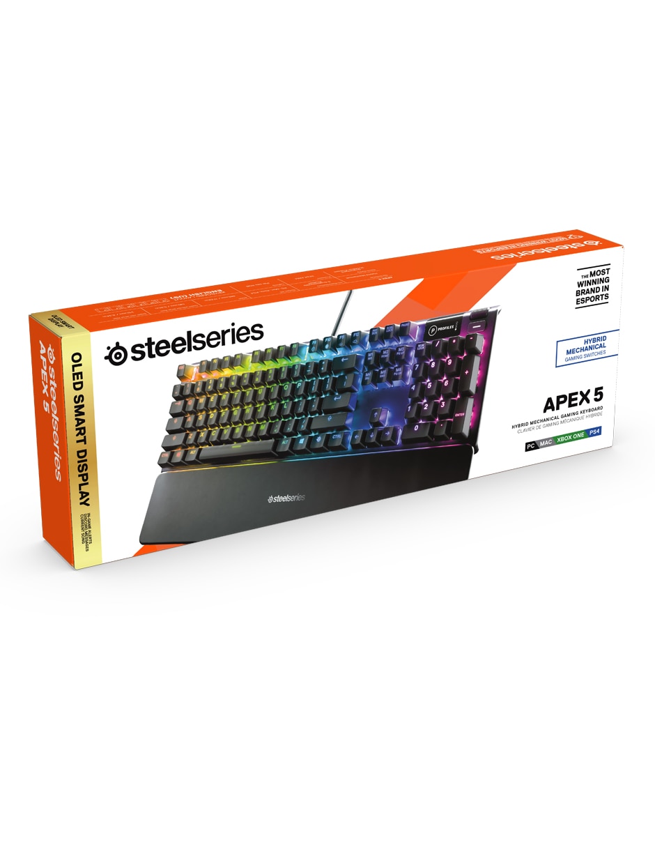 Teclado gamer USB y ANT+ Qwert inglés con interruptor híbrido Apex 5 2