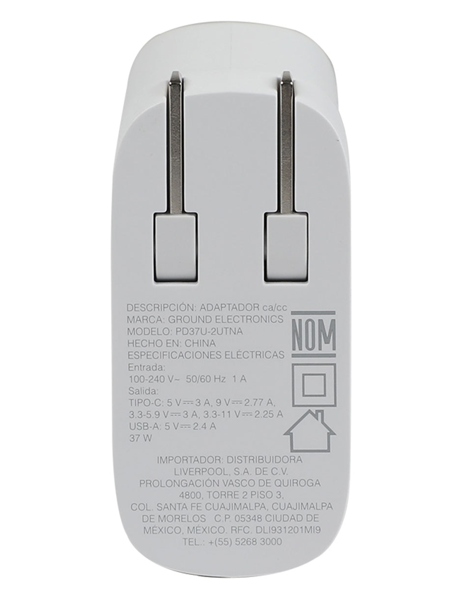 Cargador pared de 37 W USB tipo A y USB tipo C 5