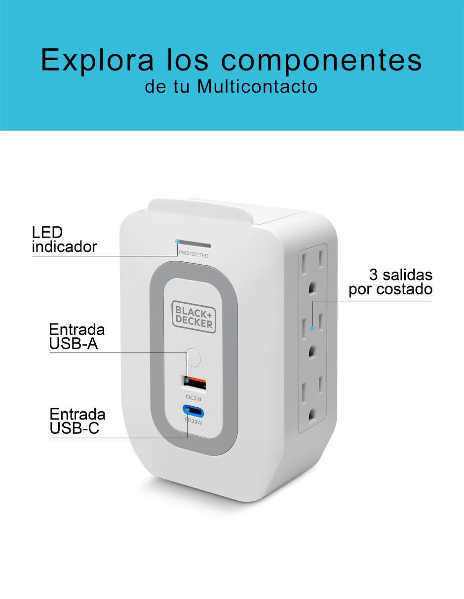 Multicontacto BDXEEMTTAP4 de 6 contactos aterrizados y 2 contactos USB para recarga 4