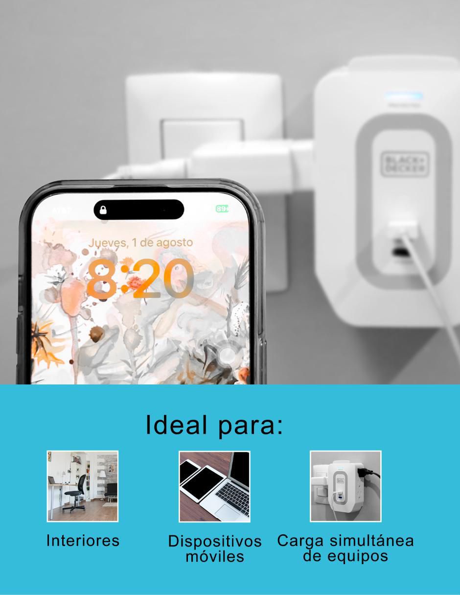Multicontacto BDXEEMTTAP4 de 6 contactos aterrizados y 2 contactos USB para recarga 6