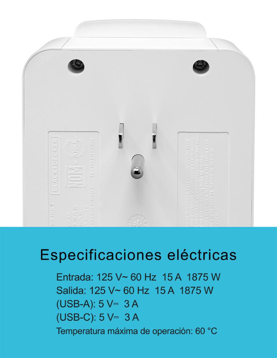 Multicontacto BDXEEMTTAP4 de 6 contactos aterrizados y 2 contactos USB para recarga 8