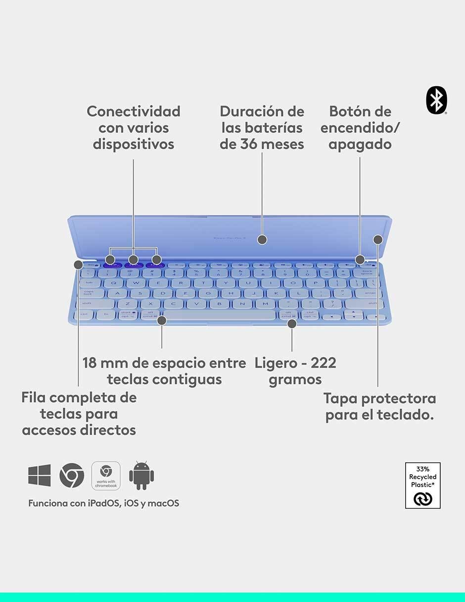 TECLADO PORTÁTIL LOGITECH KEYS-T, LILA