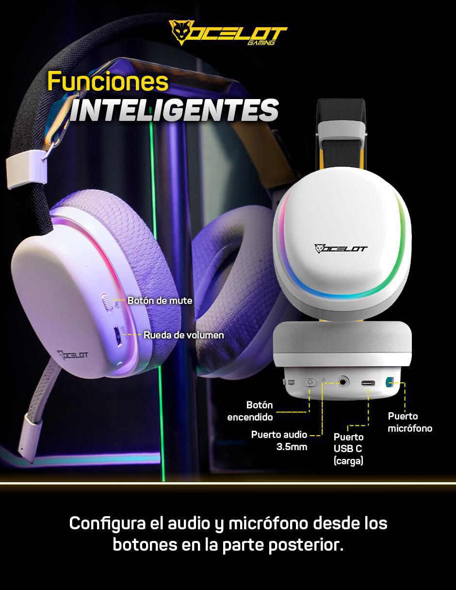 Audífonos gamer Ocelot Gaming alámbricos e inalámbricos 9