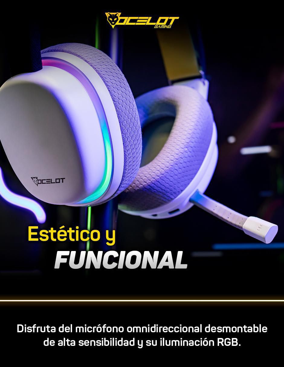 Audífonos gamer Ocelot Gaming alámbricos e inalámbricos 10