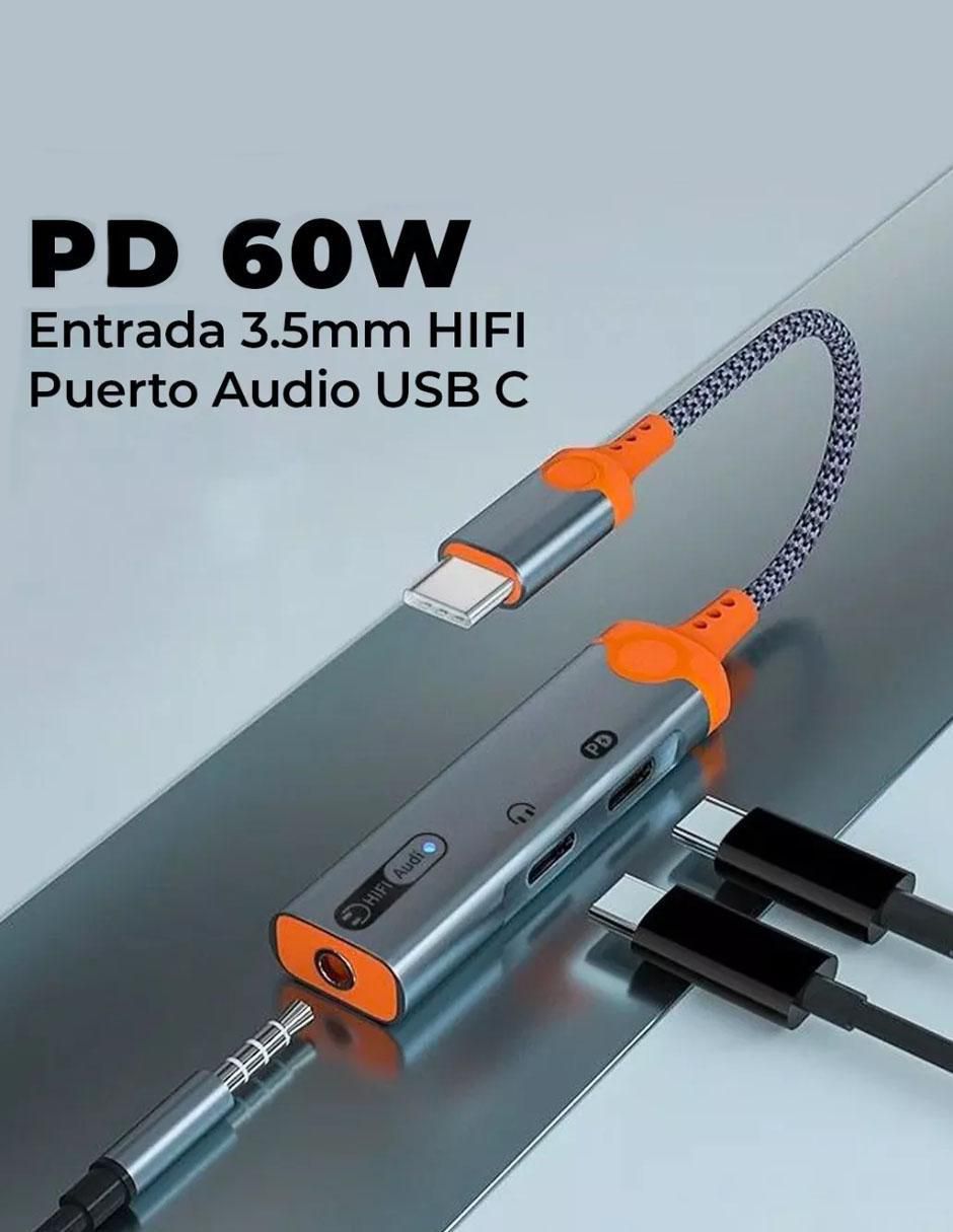 Cable USB C a tipo auxiliar 3.5 mm de 18 cm 2