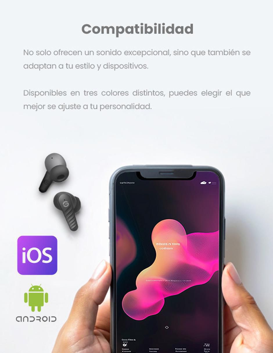 Audífonos in-ear Getttech Earbud Gue-t8pbl táctil inalámbricos con cancelación de ruido