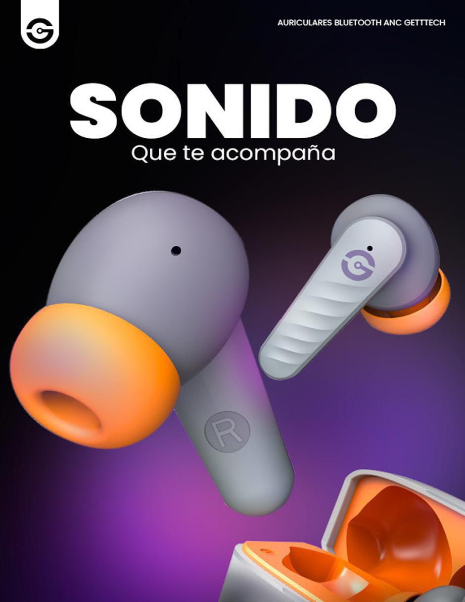 Audífonos in-ear Getttech Earbud Gue-t8pbl táctil inalámbricos con cancelación de ruido