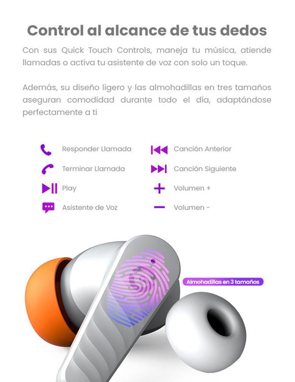Audífonos in-ear Getttech Earbud Gue-t8pbl táctil inalámbricos con cancelación de ruido