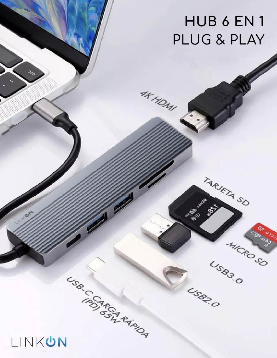 Hub USB 6 en 1 de 6 contactos 2