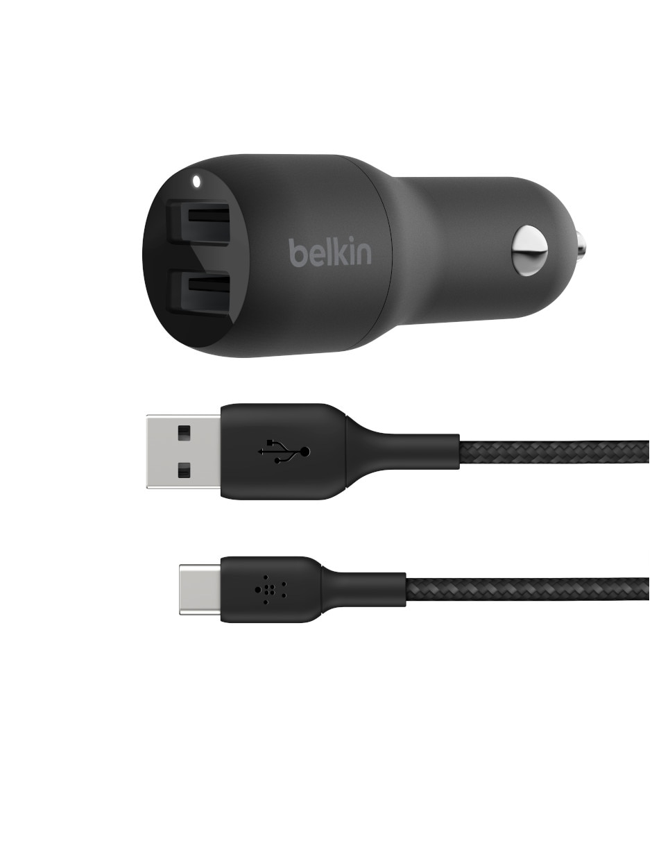 Cargador auto USB + USB tipo C Braid