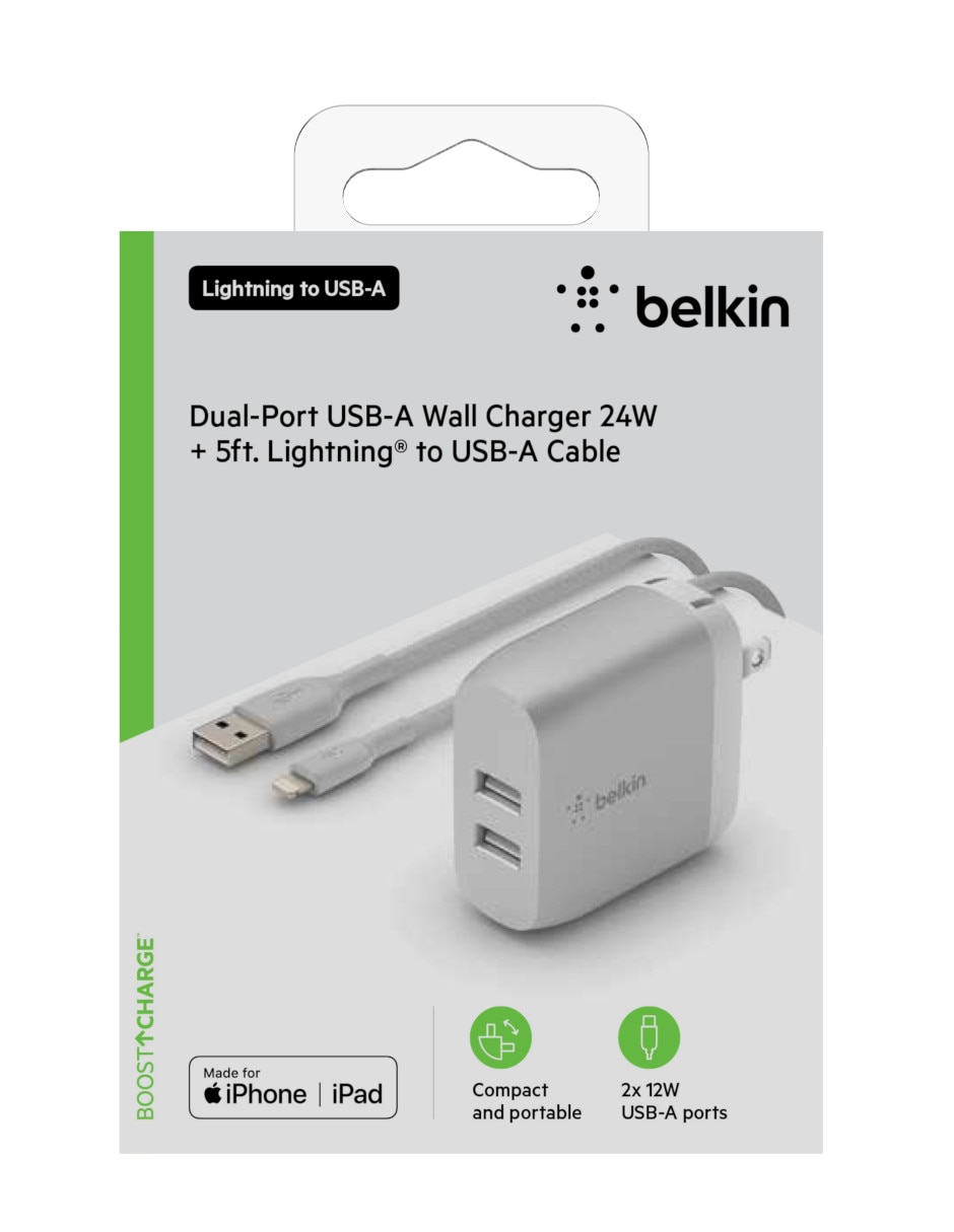 CARGADOR PARED BELKIN 24W, PLATEADO