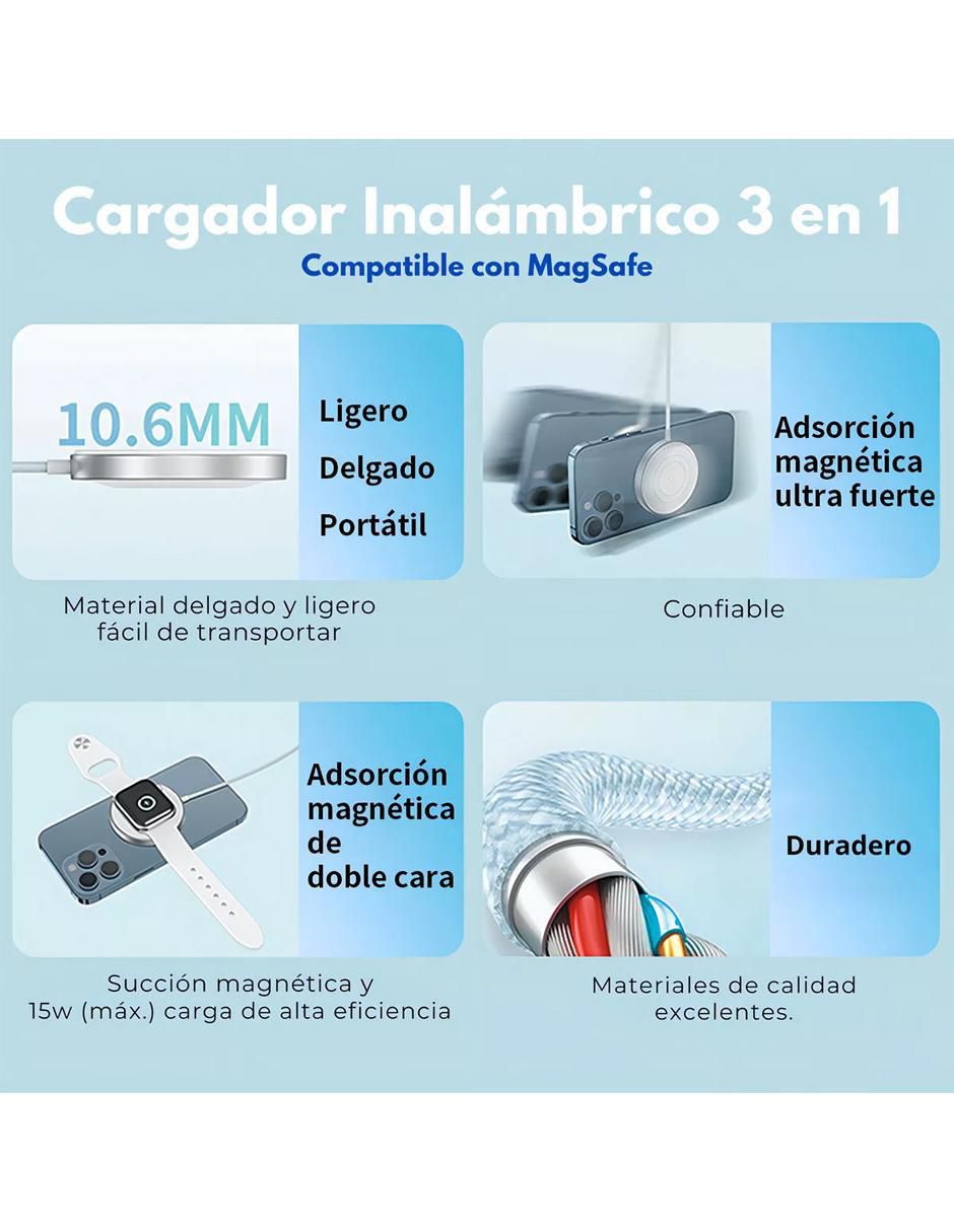 Cargador Wireless USB + USB tipo C 3