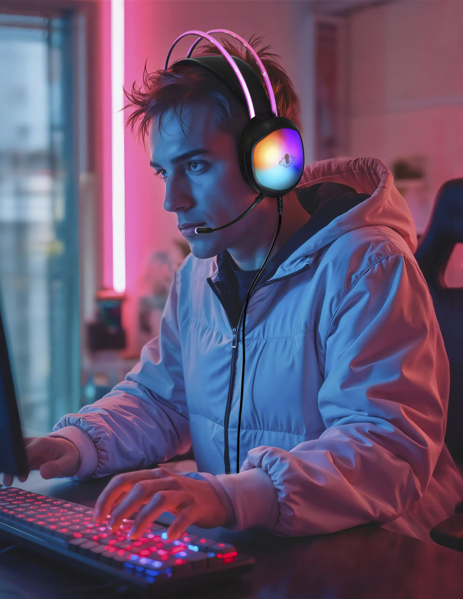 Audífonos Gamer alámbricos RGB INT-MM129 10