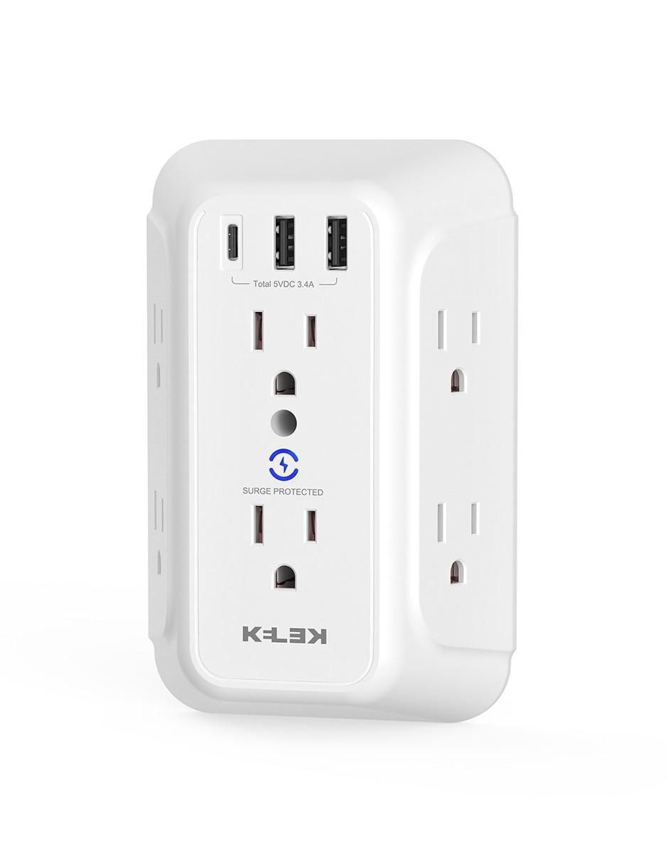 Multicontacto MULT-6-W1 de 6 contactos, 2 puertos USB y 1 puerto USB C 3