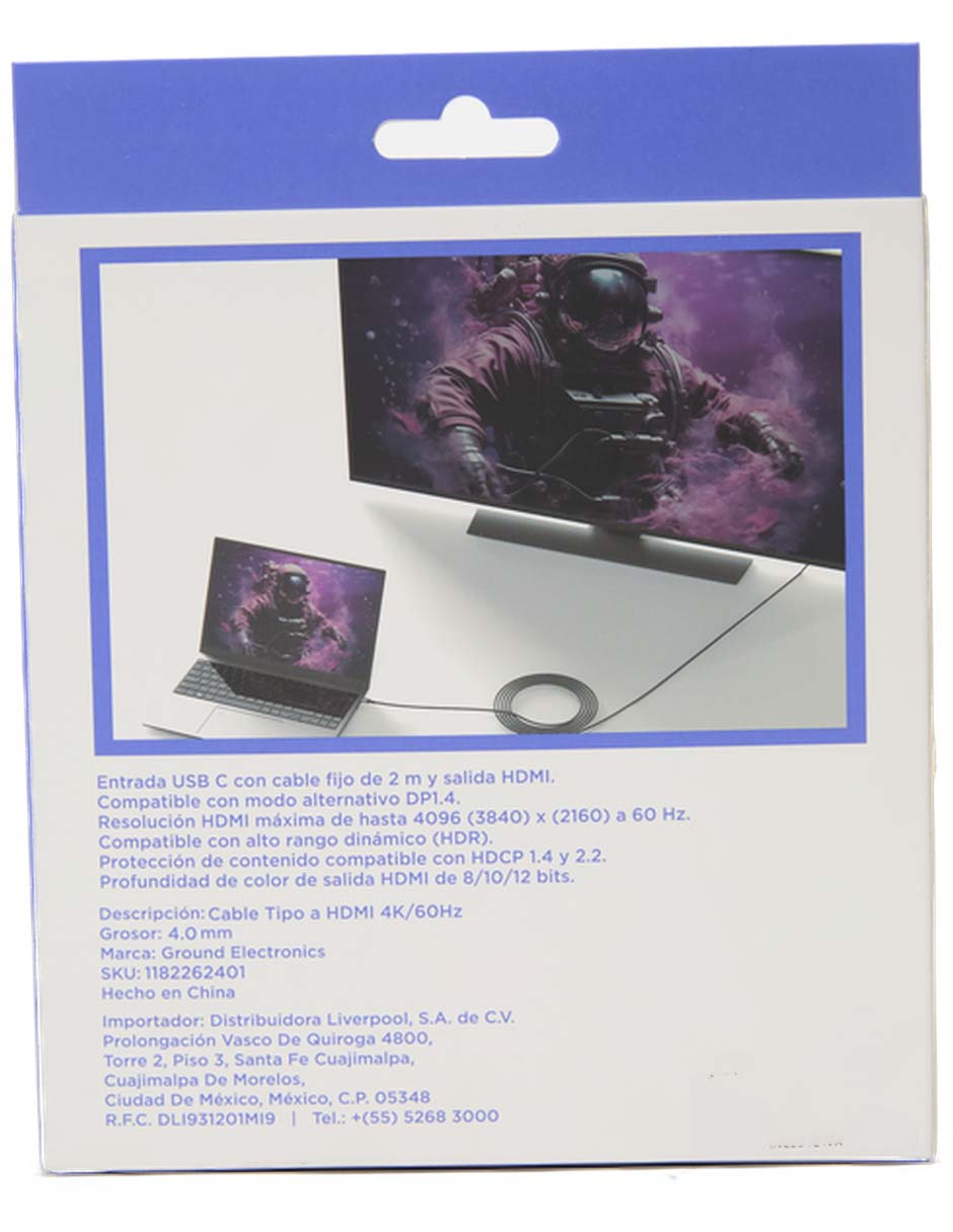 Cable HDMI a tipo USB C de 2 m 4