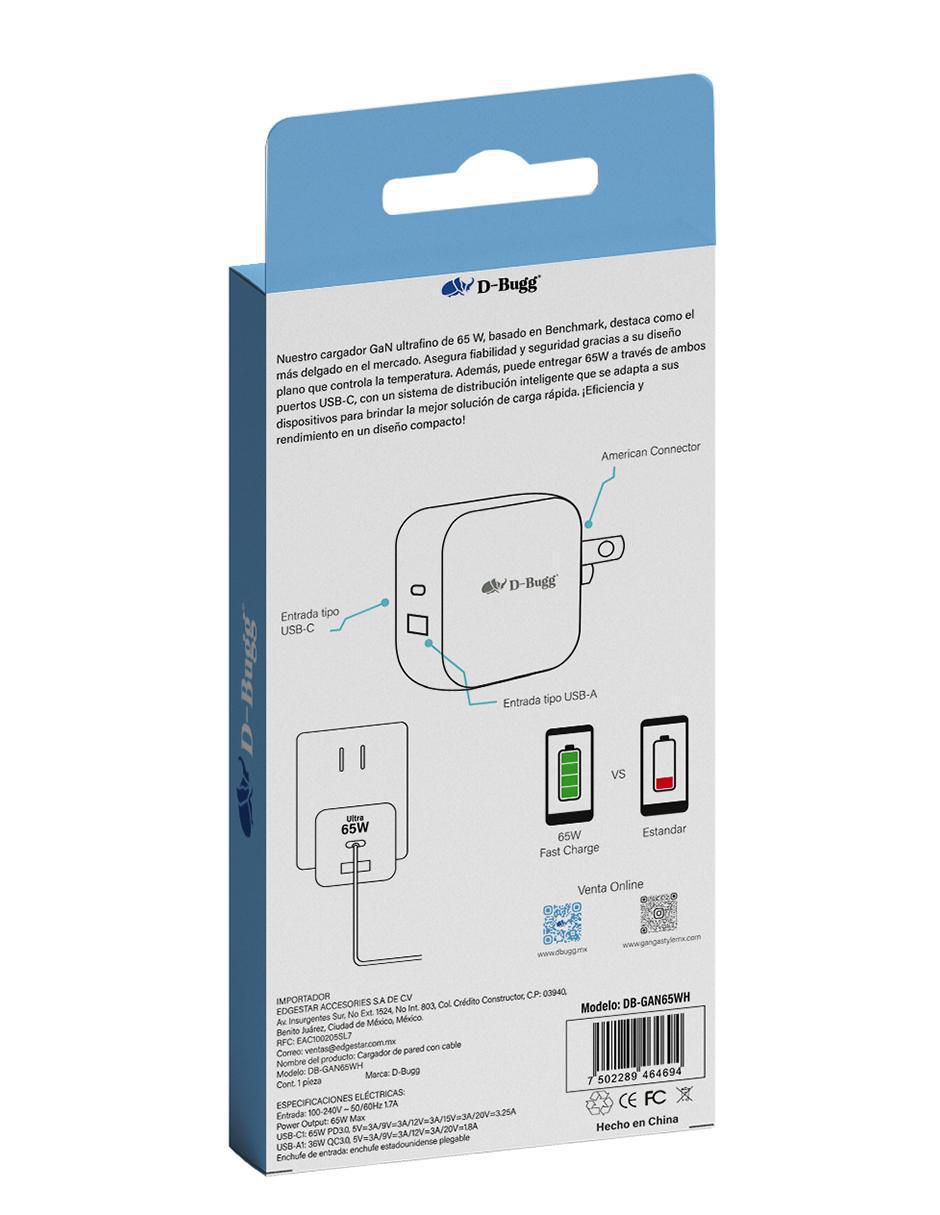 Cargador pared de 65 w USB + USB Tipo C 3