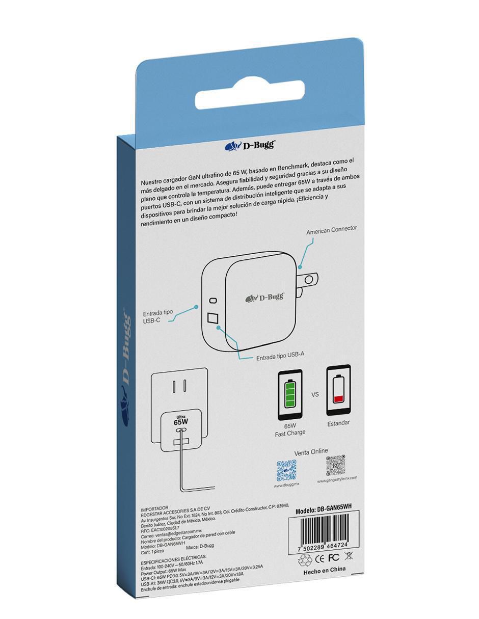 Cargador pared de 65 w USB Tipo A + USB Tipo C 4
