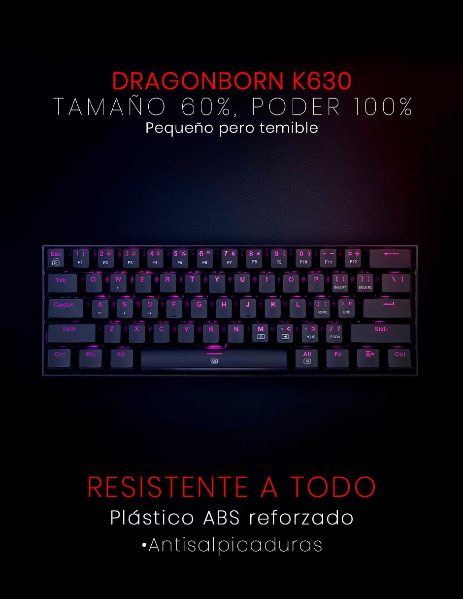Teclado gamer USB-C Qwerty latino américa con interruptor optomecánico Dragonborn K630RGB-SP 4