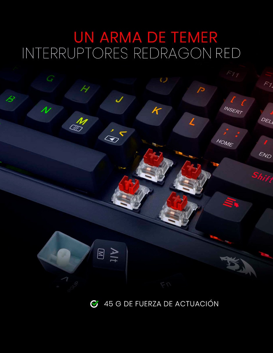 Teclado gamer USB-C Qwerty latino américa con interruptor optomecánico Dragonborn K630RGB-SP 6