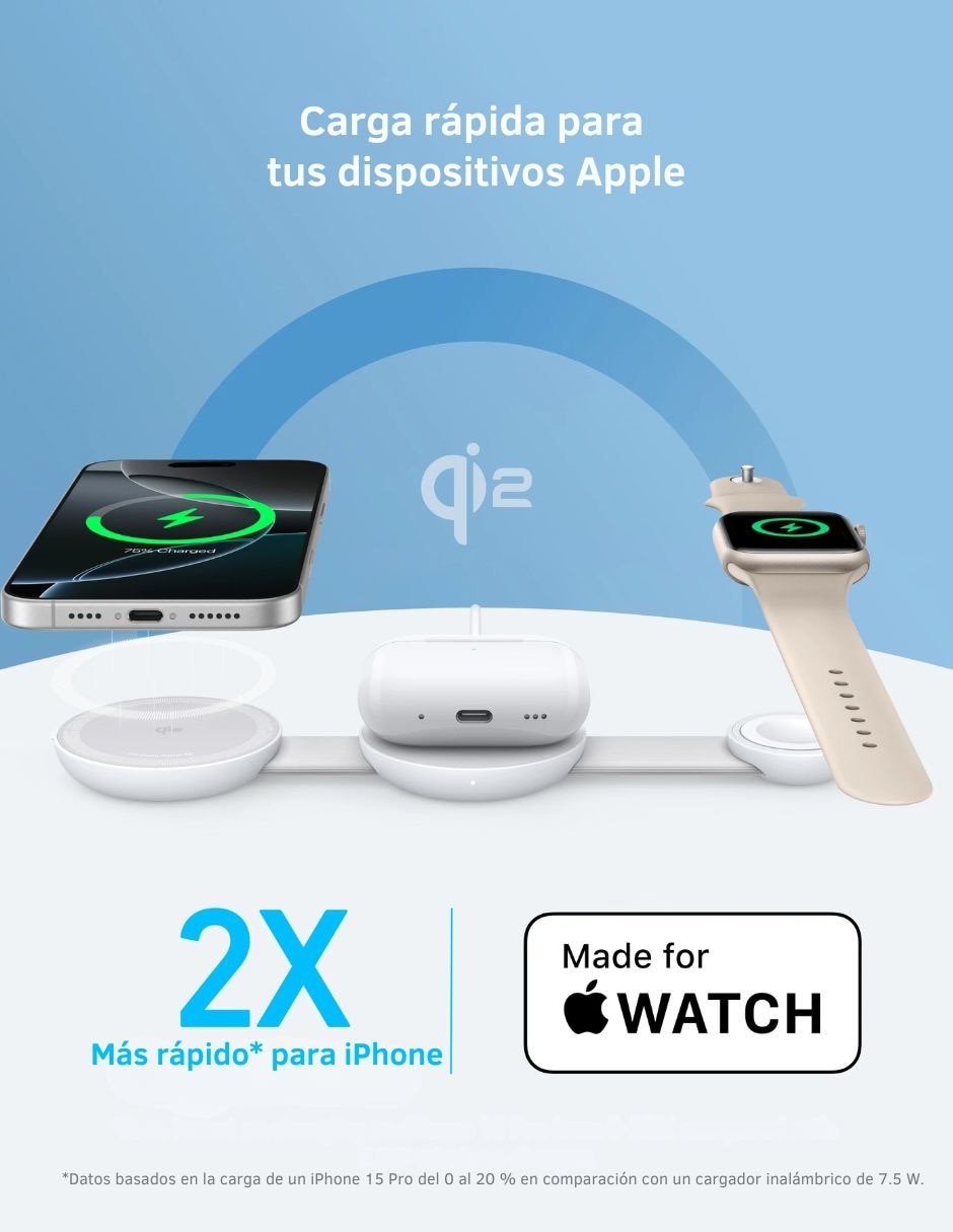 Cargador inalámbrico magGo 3 en 1 USB tipo C 15 W 5