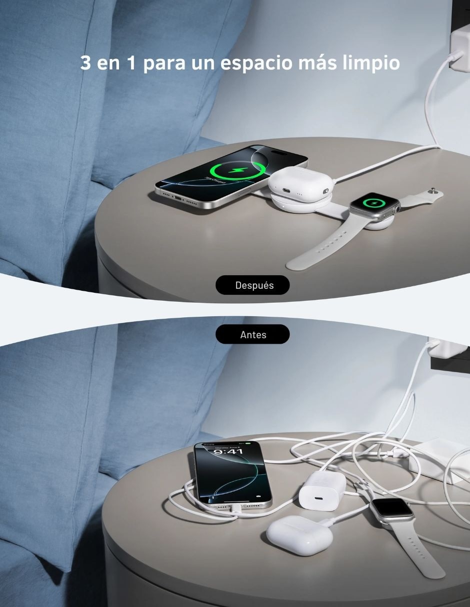 Cargador inalámbrico magGo 3 en 1 USB tipo C 15 W 7