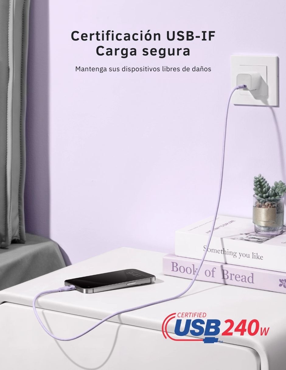 CABLE C ANKER A C 90CM 240W, MORADO