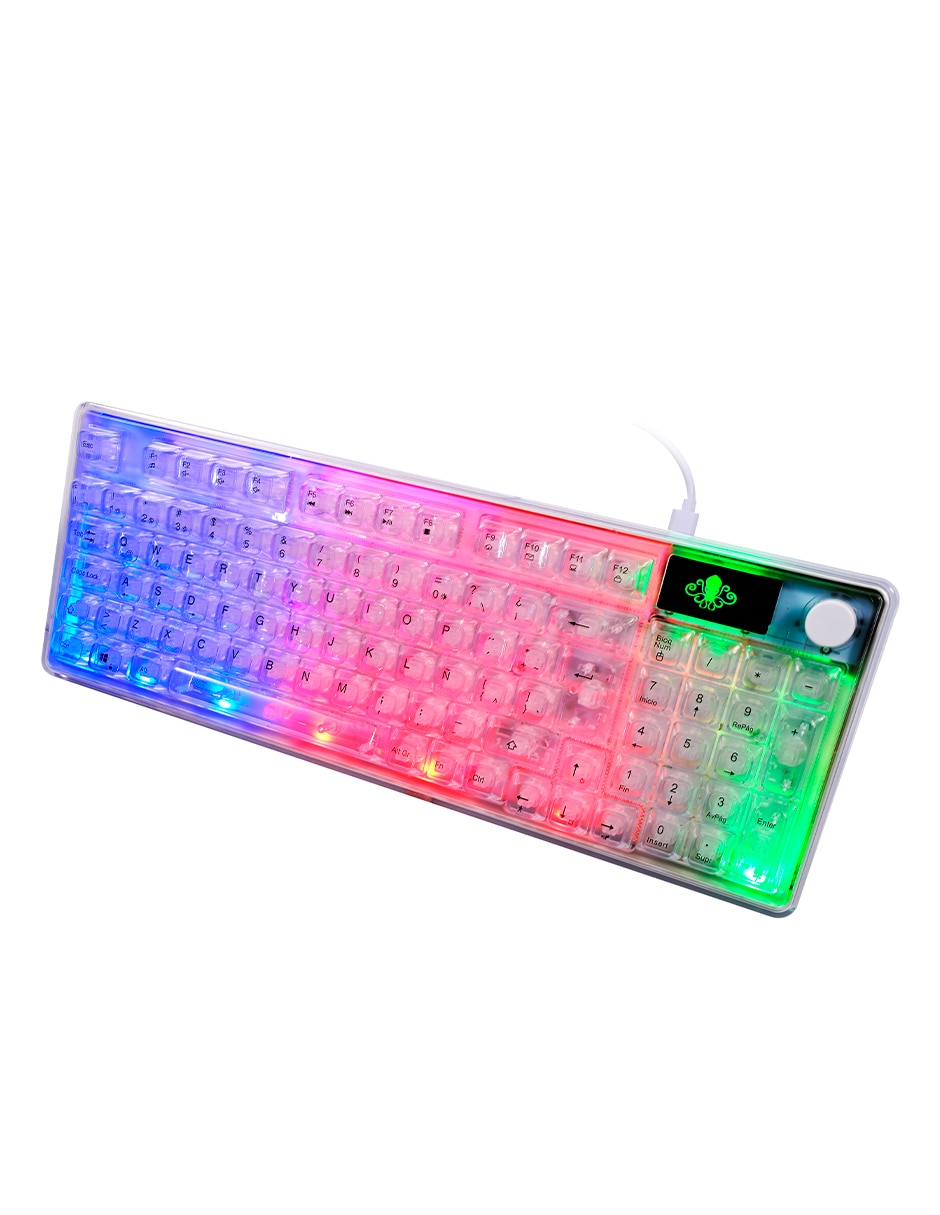 Kit teclado gamer USB-A 2.0 QWERT español con interruptor membrana plana teclado alambrico transparente 5