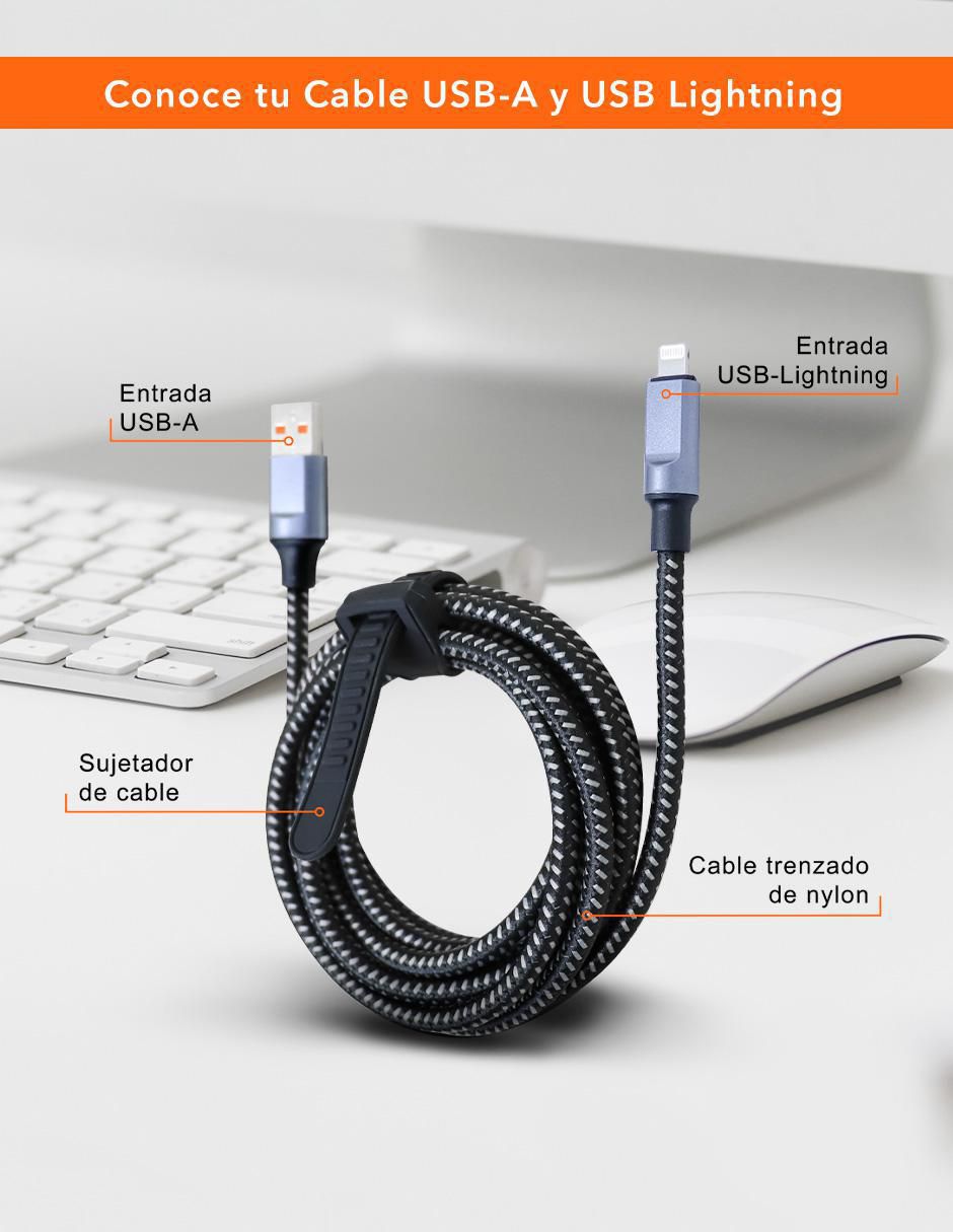 Cable USB A a tipo lightning de 2 m 3