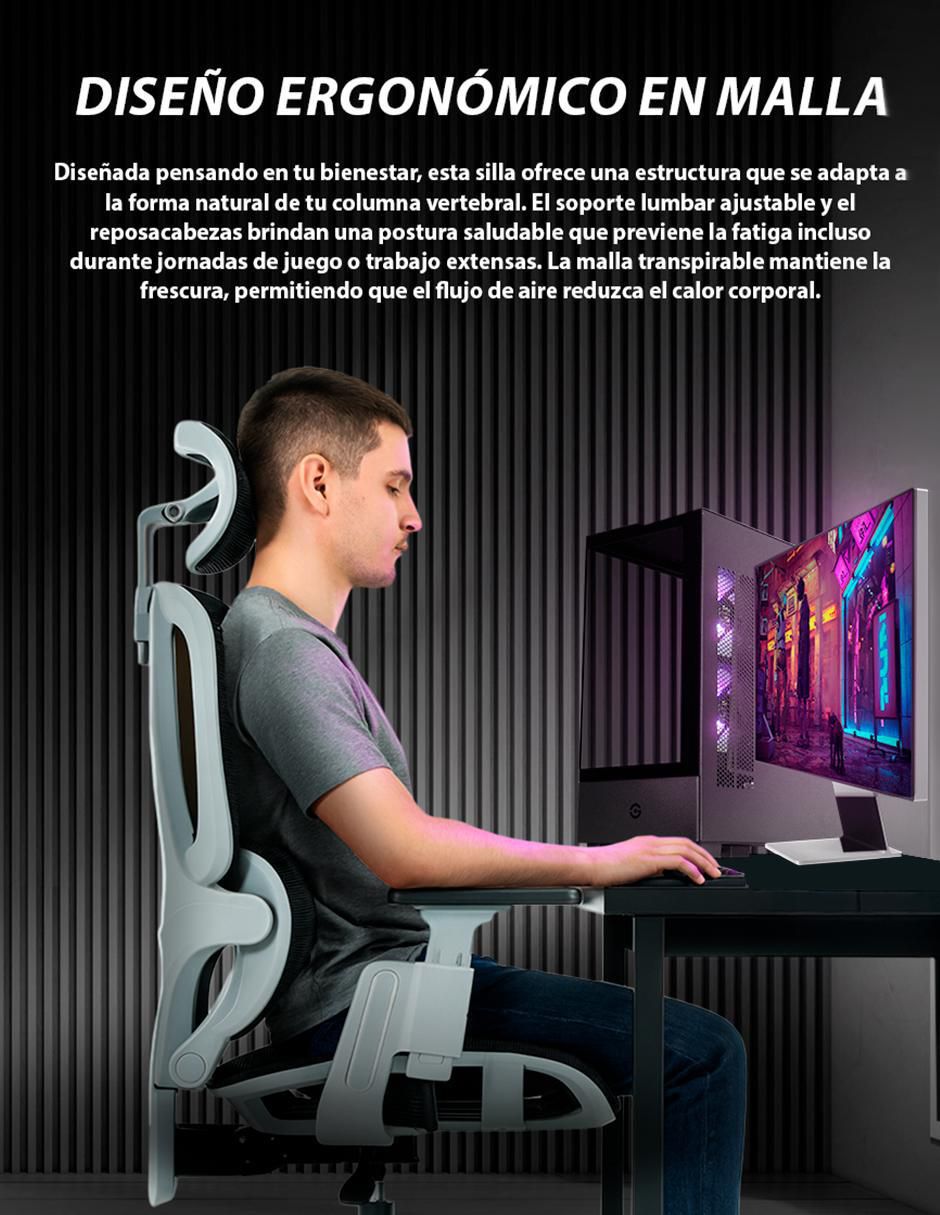 Silla gamer ergonómica con malla transpirable de mesh 3