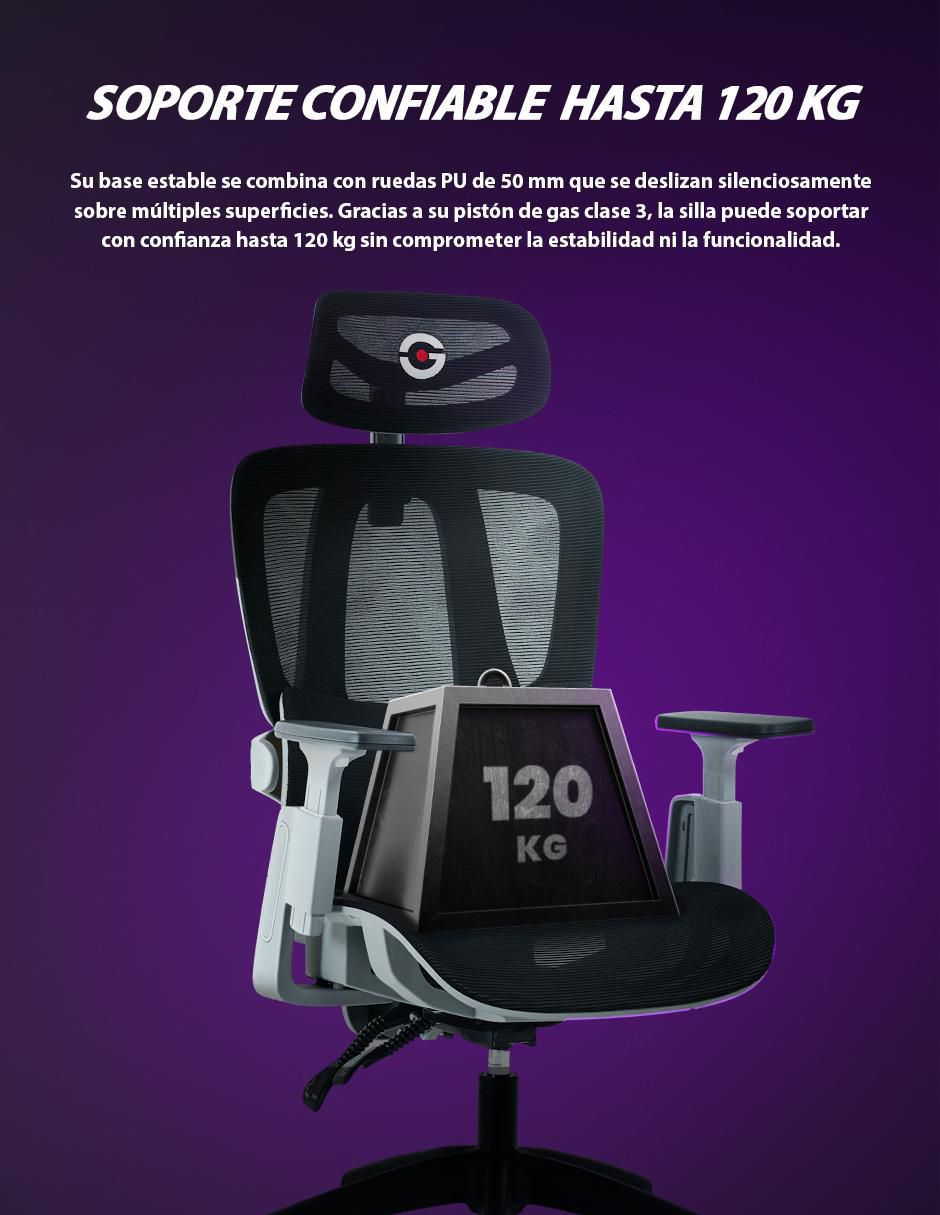 Silla gamer ergonómica con malla transpirable de mesh 4