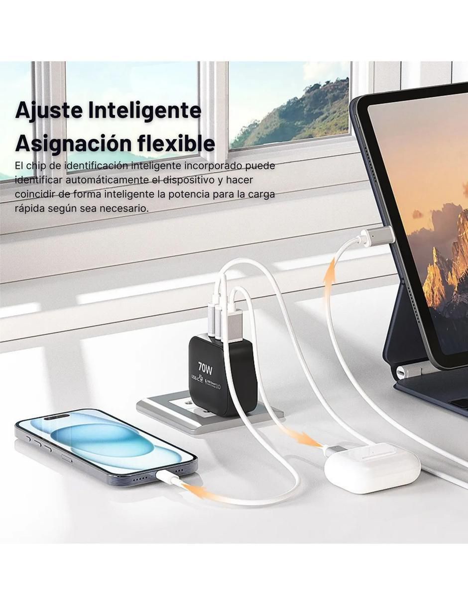 Adaptador de corriente de 70 w usb tipo a + usb tipo c