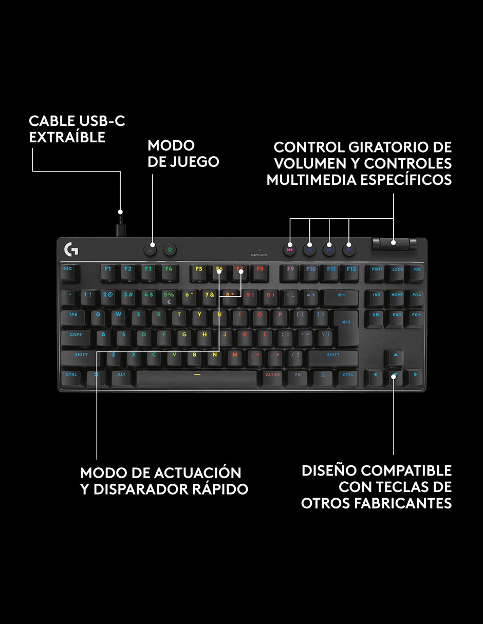 TECLADO GAMER LOGITECH G PRO X, NEGRO